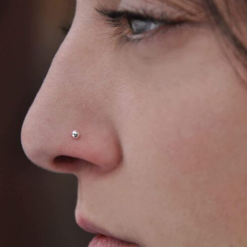 Sterling Silver Nose Stud Screw Shaped Nose Ball, Flower, Triangle Nostril Corkscrew Piercing for Women Men Left or Right Side Handmade (Ball Screw 2.8mm | Right Side) in Saudi Arabia