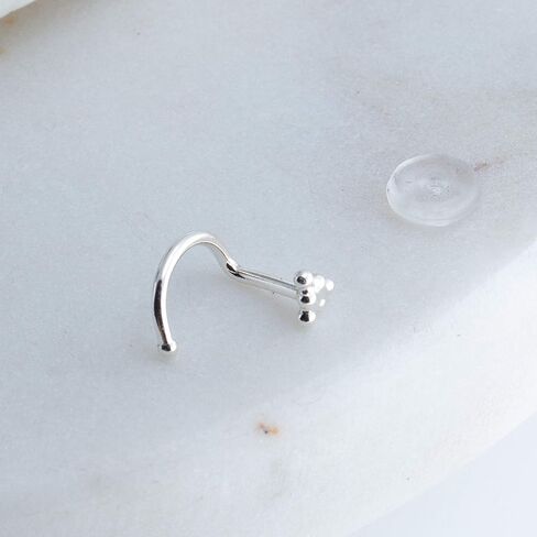 Sterling Silver Nose Stud Screw Shaped Nose Ball, Flower, Triangle Nostril Corkscrew Piercing for Women Men Left or Right Side Handmade (Ball Screw 2.8mm | Right Side) in Saudi Arabia