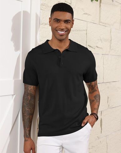 قمصان بولو رجالي محبوكة كاجوال بأكمام قصيرة وأزرار أساسية كلاسيكية لأسفل قمصان الجولف in Kuwait