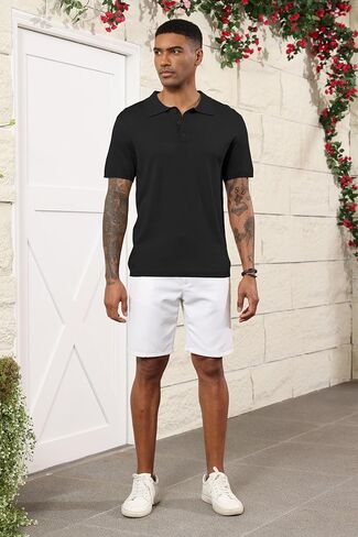 قمصان بولو رجالي محبوكة كاجوال بأكمام قصيرة وأزرار أساسية كلاسيكية لأسفل قمصان الجولف in Kuwait