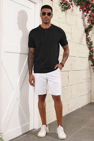 قمصان بولو رجالي محبوكة كاجوال بأكمام قصيرة وأزرار أساسية كلاسيكية لأسفل قمصان الجولف in Kuwait