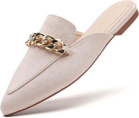 Tilocow Mules for Woman Metal Chain Slip On Flats Business Pointed Toe Loafers Backless Women Mule Shoes in Saudi Arabia
