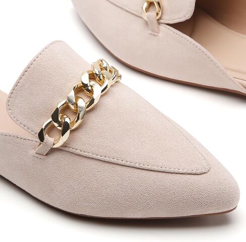 Tilocow Mules for Woman Metal Chain Slip On Flats Business Pointed Toe Loafers Backless Women Mule Shoes in Saudi Arabia
