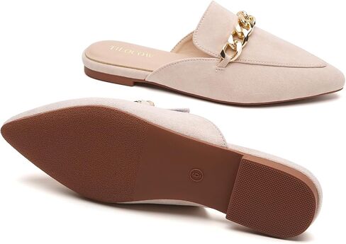 Tilocow Mules for Woman Metal Chain Slip On Flats Business Pointed Toe Loafers Backless Women Mule Shoes in Saudi Arabia
