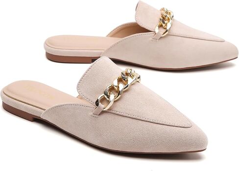Tilocow Mules for Woman Metal Chain Slip On Flats Business Pointed Toe Loafers Backless Women Mule Shoes in Saudi Arabia