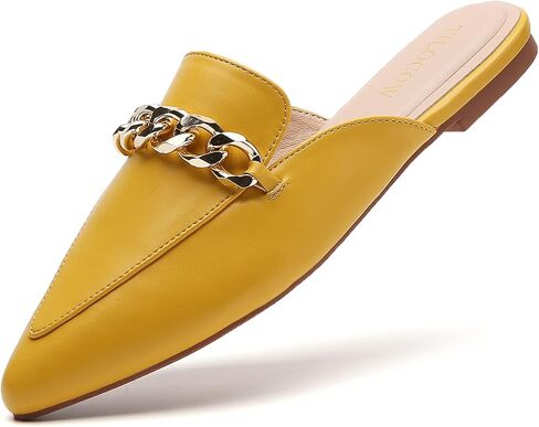 Tilocow Mules for Woman Metal Chain Slip On Flats Business Pointed Toe Loafers Backless Women Mule Shoes in Saudi Arabia