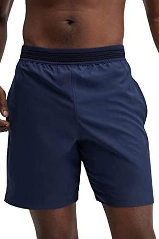 Fabletics Men's The Fundamental Short (Lined), Workout, Running, Training, Gym, Yoga, Ultra Lightweight, Athletic, 7" Inseam, Small, Navy in Saudi Arabia