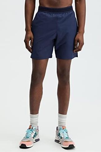Fabletics Men's The Fundamental Short (Lined), Workout, Running, Training, Gym, Yoga, Ultra Lightweight, Athletic, 7" Inseam, Small, Navy in Saudi Arabia