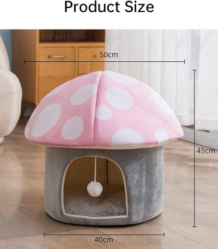 Cat Nest Mushroom Shape Cat House Semi-Enclosed Cave-Style Warm Cat House Removable and Washable Soft Cat and Dog Nest with Funny Cat Ball Pet Nest (Green) in Saudi Arabia