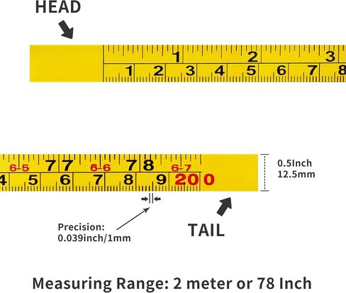 2 Packs Steel Self-Adhesive Measuring Tape, 200cm or 78-Inch Imperial and Metric Ruler Tape, 1/2-Inch Peel and Stick Tape Measure for Woodworking, Saw, Drafting Table, Left to Right Reading, Yellow in Saudi Arabia