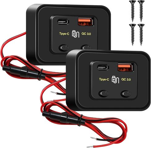 12V USB Outlet Panel 48W PD3.0 & QC3.0 Car Charger Socket with Dual Switch, Surface Mount Dual USB C Power Outlet Adapter with 3FT Wires 10A Fuse for RV Marine Boat Bus ATV Truck in Saudi Arabia