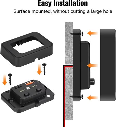 12V USB Outlet Panel 48W PD3.0 & QC3.0 Car Charger Socket with Dual Switch, Surface Mount Dual USB C Power Outlet Adapter with 3FT Wires 10A Fuse for RV Marine Boat Bus ATV Truck in Saudi Arabia