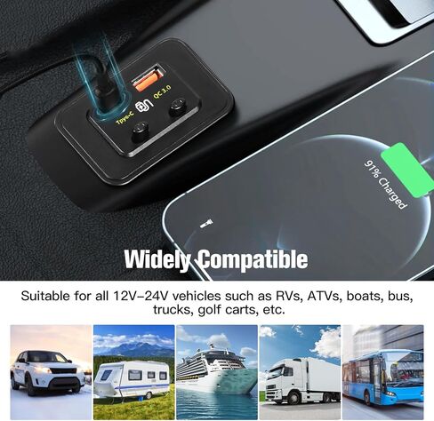 12V USB Outlet Panel 48W PD3.0 & QC3.0 Car Charger Socket with Dual Switch, Surface Mount Dual USB C Power Outlet Adapter with 3FT Wires 10A Fuse for RV Marine Boat Bus ATV Truck in Saudi Arabia