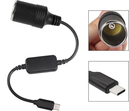 محول كابل USB من النوع C إلى ولاعة السجائر، نوع C ذكر 5 فولت 3 أمبير إلى 12 فولت مقبس ولاعة السجائر أنثى تصعيد كابل الطاقة للسيارة in Saudi Arabia