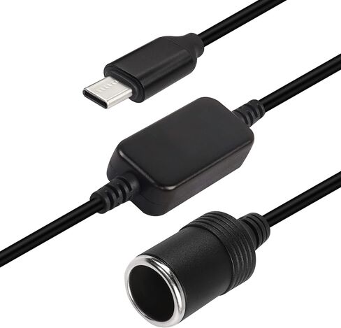محول كابل USB من النوع C إلى ولاعة السجائر، نوع C ذكر 5 فولت 3 أمبير إلى 12 فولت مقبس ولاعة السجائر أنثى تصعيد كابل الطاقة للسيارة in Saudi Arabia