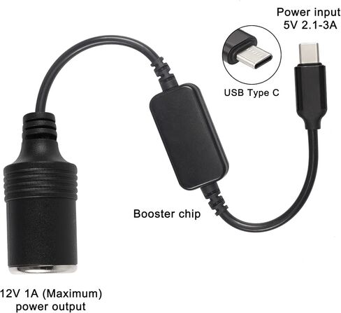 محول كابل USB من النوع C إلى ولاعة السجائر، نوع C ذكر 5 فولت 3 أمبير إلى 12 فولت مقبس ولاعة السجائر أنثى تصعيد كابل الطاقة للسيارة in Saudi Arabia