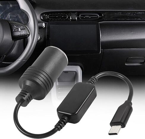 محول كابل USB من النوع C إلى ولاعة السجائر، نوع C ذكر 5 فولت 3 أمبير إلى 12 فولت مقبس ولاعة السجائر أنثى تصعيد كابل الطاقة للسيارة in Saudi Arabia