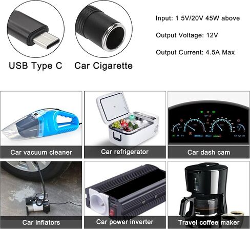 محول كابل USB من النوع C إلى ولاعة السجائر، نوع C ذكر 5 فولت 3 أمبير إلى 12 فولت مقبس ولاعة السجائر أنثى تصعيد كابل الطاقة للسيارة in Saudi Arabia