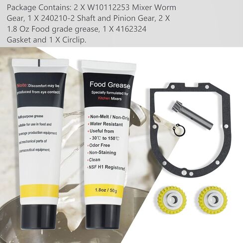 W10112253 & 240210-2 Mixer Worm Gear Kit Compatible with Most of Whirlpool & KitchenAid Stand Mixer, Included 4162324 Gasket and Food Grade Grease - The Perfect Kitchen Assistant. in Saudi Arabia