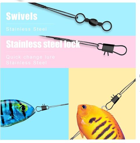 60pcs Fishing Tackle Leaders, Stainless Steel Fishing Leader Line Wire with Swivel Buckles for Saltwater & Freshwater Connecting Fishing Tackle Lure or Hook in Saudi Arabia