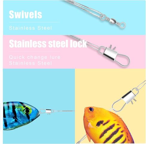 60pcs Fishing Tackle Leaders, Stainless Steel Fishing Leader Line Wire with Swivel Buckles for Saltwater & Freshwater Connecting Fishing Tackle Lure or Hook in Saudi Arabia