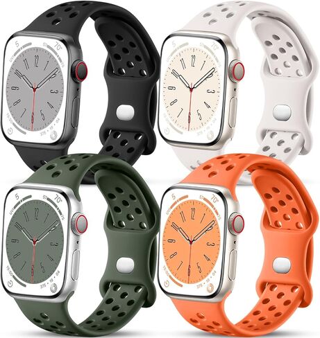 Getino Compatible with Apple Watch Band 40mm 38mm 41mm 44mm 45mm 49mm 42mm for Women Men iWatch SE Ultra Series 9 8 7 6 5 4 3 2 1, Durable Stylish Flexible Breathable Soft Silicone Sport Bands, 4 Pack in Saudi Arabia