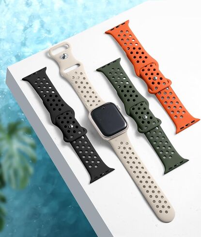 Getino Compatible with Apple Watch Band 40mm 38mm 41mm 44mm 45mm 49mm 42mm for Women Men iWatch SE Ultra Series 9 8 7 6 5 4 3 2 1, Durable Stylish Flexible Breathable Soft Silicone Sport Bands, 4 Pack in Saudi Arabia