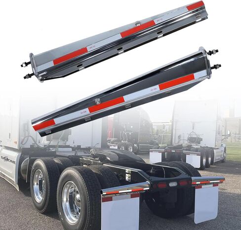 شماعات رفرف الطين المحملة بنابض من الكروم شديدة التحمل مباشرة لشبه الشاحنات | تباعد البراغي 2.5 بوصة، الطول 30 بوصة، مع أشرطة عاكسة من الألومنيوم (قطعتان) in Kuwait