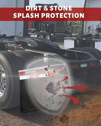 شماعات رفرف الطين المحملة بنابض من الكروم شديدة التحمل مباشرة لشبه الشاحنات | تباعد البراغي 2.5 بوصة، الطول 30 بوصة، مع أشرطة عاكسة من الألومنيوم (قطعتان) in Kuwait