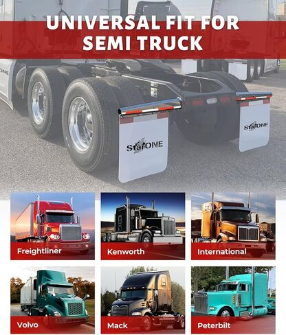 شماعات رفرف الطين المحملة بنابض من الكروم شديدة التحمل مباشرة لشبه الشاحنات | تباعد البراغي 2.5 بوصة، الطول 30 بوصة، مع أشرطة عاكسة من الألومنيوم (قطعتان) in Kuwait