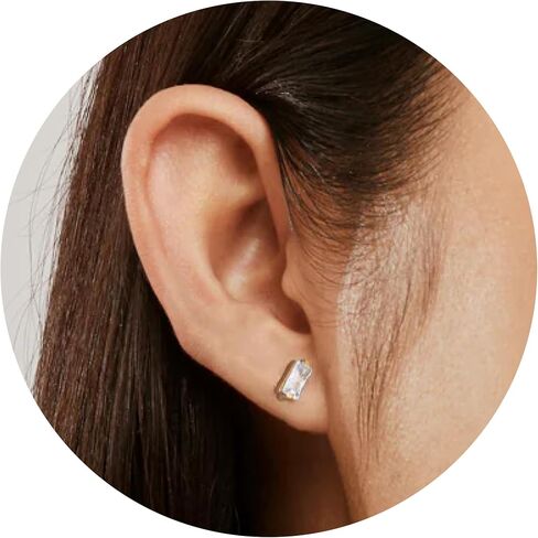 | Hypoallergenic Earrings | Titanium Bijou Stud Earrings | Small Silver Baguette Crystal Detail | Titanium Stud Earrings for Women | Earrings Studs, Sensitive Ears, Trendy Womens Earring Set in Saudi Arabia