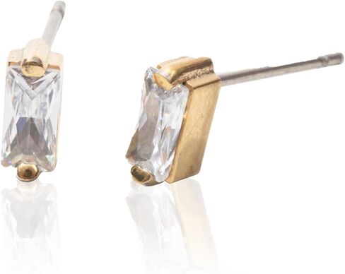 | Hypoallergenic Earrings | Titanium Bijou Stud Earrings | Small Silver Baguette Crystal Detail | Titanium Stud Earrings for Women | Earrings Studs, Sensitive Ears, Trendy Womens Earring Set in Saudi Arabia