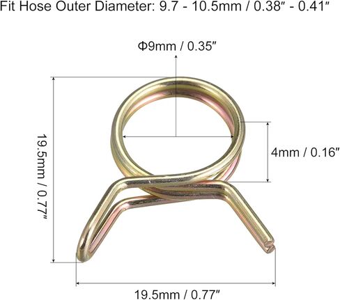 uxcell Double Wire Spring Hose Clamp, 20pcs 65Mn Steel 6mm Inner Dia Fit 6.7mm-7.3mm OD Hose Fuel Line Silicone Tube Spring Clips, Color Zinc Plated in Saudi Arabia