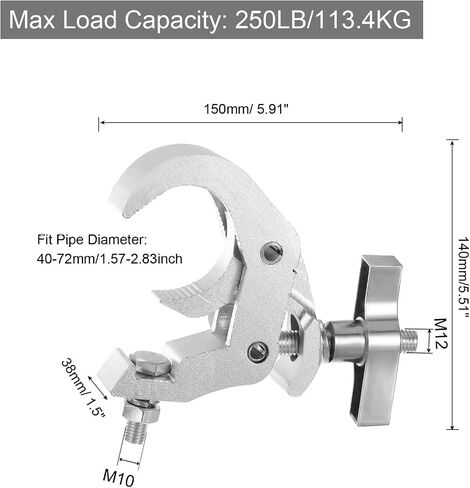 uxcell Light Truss Clamps, 1.5"W Stage Lighting Pipe C Clamp Aluminum Alloy for 1.57-2.83" OD Tube Max Load 250lb, Silver 4Pcs in Saudi Arabia