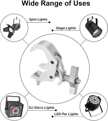 uxcell Light Truss Clamps, 1.5"W Stage Lighting Pipe C Clamp Aluminum Alloy for 1.57-2.83" OD Tube Max Load 250lb, Silver 4Pcs in Saudi Arabia