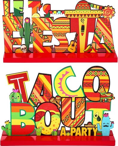 Blulu Fiesta Party الديكور المكسيكي Fiesta Table Signs Taco Bout a Party طاولة خشبية مركزية لعيد الميلاد المكسيكي Cinco de Mayo ديكور حفلات أعياد الميلاد، 7.87 × 4.72 بوصة، قطعتان in Kuwait