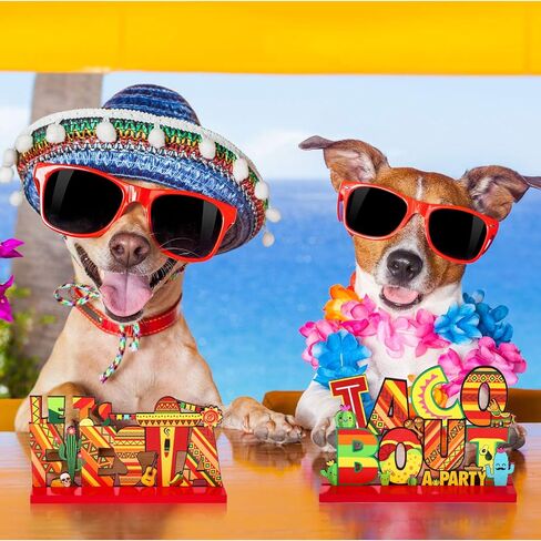 Blulu Fiesta Party الديكور المكسيكي Fiesta Table Signs Taco Bout a Party طاولة خشبية مركزية لعيد الميلاد المكسيكي Cinco de Mayo ديكور حفلات أعياد الميلاد، 7.87 × 4.72 بوصة، قطعتان in Kuwait