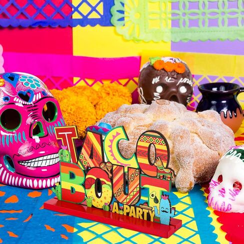 Blulu Fiesta Party الديكور المكسيكي Fiesta Table Signs Taco Bout a Party طاولة خشبية مركزية لعيد الميلاد المكسيكي Cinco de Mayo ديكور حفلات أعياد الميلاد، 7.87 × 4.72 بوصة، قطعتان in Kuwait