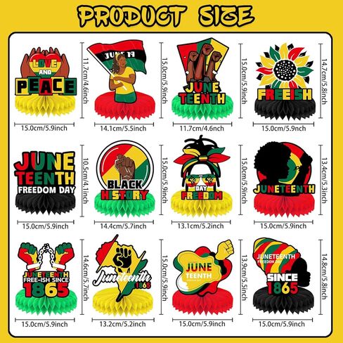 12 قطعة من ديكورات Juneteenth قطع مركزية على شكل قرص العسل ثلاثية الأبعاد مزدوجة الجوانب لجنوب أفريقيا يوم الحرية وديكورات طاولة يوم الاستقلال الأمريكي الأسود لحفلة Juneteenth in Kuwait