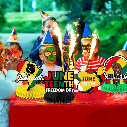 12 قطعة من ديكورات Juneteenth قطع مركزية على شكل قرص العسل ثلاثية الأبعاد مزدوجة الجوانب لجنوب أفريقيا يوم الحرية وديكورات طاولة يوم الاستقلال الأمريكي الأسود لحفلة Juneteenth in Kuwait