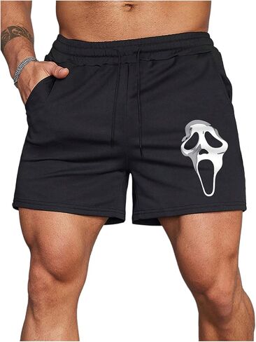 SHENHE Men's Track Shorts Skull Print Graphic Shorts Summer Drawstring Sweat Shorts in Saudi Arabia