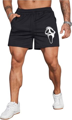SHENHE Men's Track Shorts Skull Print Graphic Shorts Summer Drawstring Sweat Shorts in Saudi Arabia