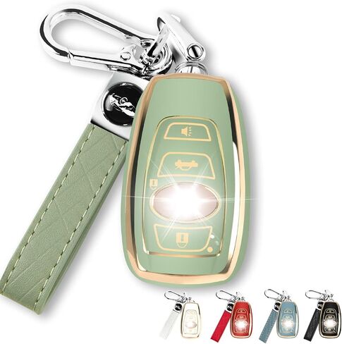 QBUC for Subaru Key Fob Cover Case with Genuine Leather Keychain for Subaru Forester CrossTrek Ascent Outback Legacy WRX etc (Green) in Saudi Arabia