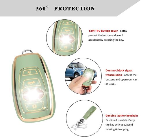 QBUC for Subaru Key Fob Cover Case with Genuine Leather Keychain for Subaru Forester CrossTrek Ascent Outback Legacy WRX etc (Green) in Saudi Arabia