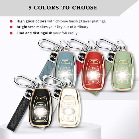 QBUC for Subaru Key Fob Cover Case with Genuine Leather Keychain for Subaru Forester CrossTrek Ascent Outback Legacy WRX etc (Green) in Saudi Arabia