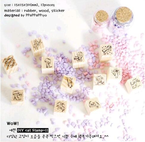 مجموعة طوابع مطاطية خشبية صغيرة لطيفة من Youkwer مكونة من 12 قطعة للحروف وحرف المذكرات وسجلات القصاصات في علبة الثقاب (قطة جميلة عتيقة) in Kuwait