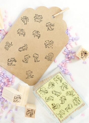 مجموعة طوابع مطاطية خشبية صغيرة لطيفة من Youkwer مكونة من 12 قطعة للحروف وحرف المذكرات وسجلات القصاصات في علبة الثقاب (قطة جميلة عتيقة) in Kuwait