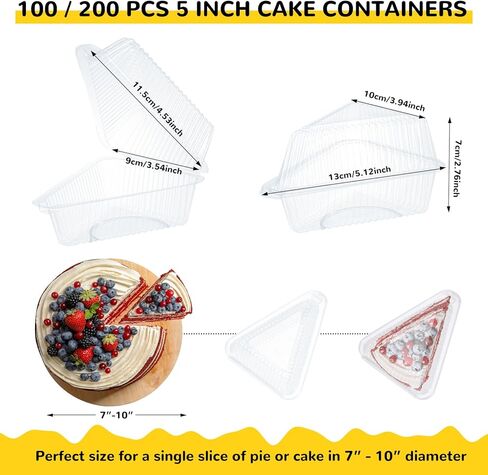 حاوية بلاستيكية لشريحة الكيك مع غطاء مفصلي، صناديق شرائح فطيرة على شكل إسفين 5 بوصات، تخرج صواني للكيك، والفطيرة، وكعكة الجبن، وتريس ليتشيس، والحلويات، 200 قطعة in Kuwait