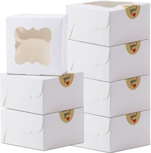 Tecmisse 50 Sets 4 x 4 x 2.5 Inches Small Cookie Boxes with Window Bakery Boxes Cake Boxes Pastry Boxes for Cookies, Cupcakes, Dessert (white) in Saudi Arabia