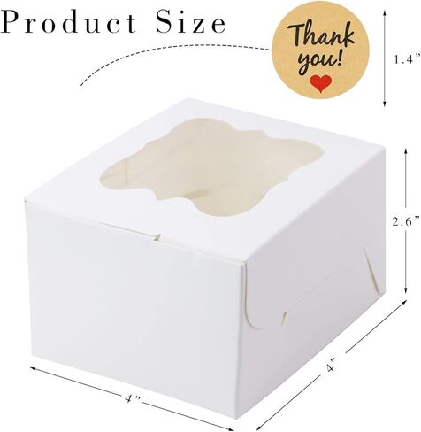 Tecmisse 50 Sets 4 x 4 x 2.5 Inches Small Cookie Boxes with Window Bakery Boxes Cake Boxes Pastry Boxes for Cookies, Cupcakes, Dessert (white) in Saudi Arabia